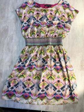 Fifth & Park Geometric Chevron Print Smocked Waist Dress Size 14